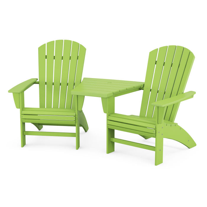 Nautical 3-Piece Curveback Adirondack Set with Angled Connecting Table