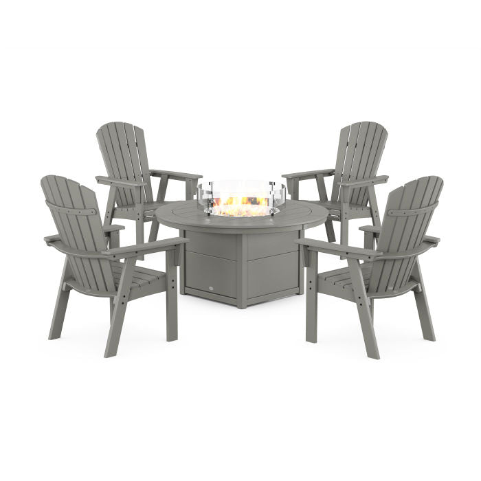 Nautical 4-Piece Curveback Upright Adirondack Conversation Set with Fire Pit Table