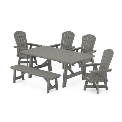 Nautical Adirondack Swivel 6-Piece Rustic Farmhouse Dining Set With Trestle Legs