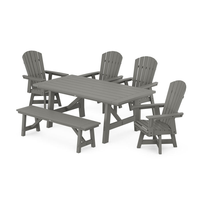Nautical Adirondack Swivel 6-Piece Rustic Farmhouse Dining Set With Trestle Legs