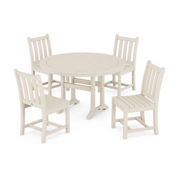 Traditional Garden Side Chair 5-Piece Round Dining Set With Trestle Legs
