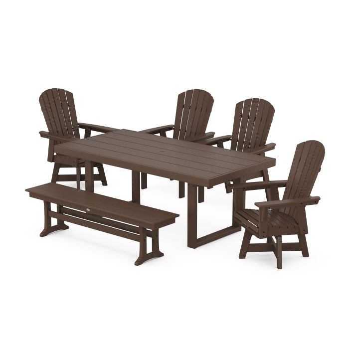 Nautical Curveback Adirondack Swivel Chair 6-Piece Dining Set with Bench