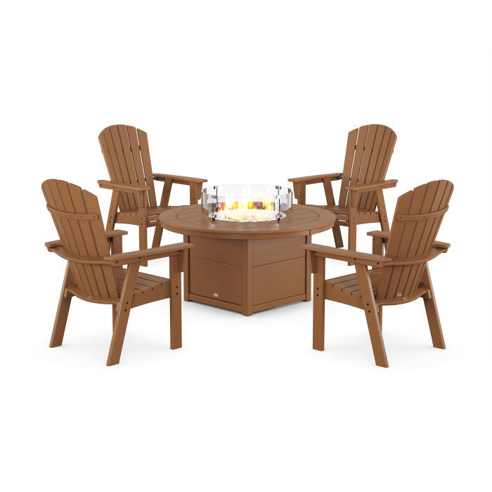 Nautical 4-Piece Curveback Upright Adirondack Conversation Set with Fire Pit Table