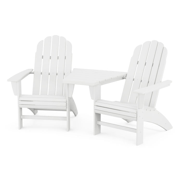 Vineyard 3-Piece Curveback Adirondack Set with Angled Connecting Table