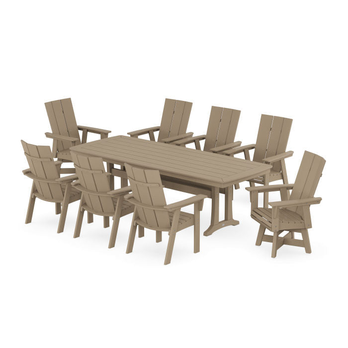 Modern Curveback Adirondack Swivel 9-Piece Dining Set with Trestle Legs in Vintage Finish