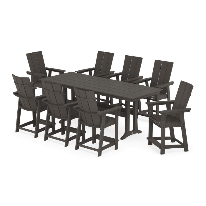 Modern Curveback Adirondack 9-Piece Farmhouse Counter Set with Trestle Legs in Vintage Finish