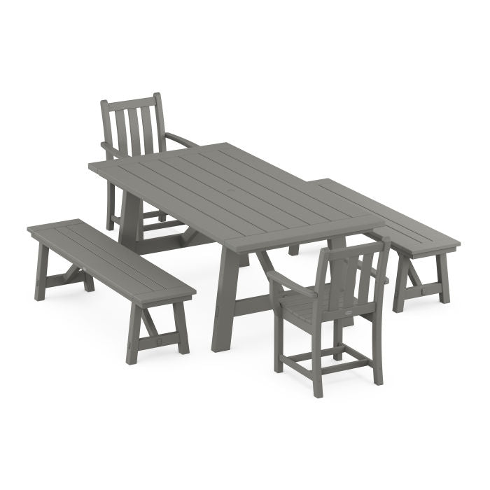 Traditional Garden 5-Piece Rustic Farmhouse Dining Set With Benches