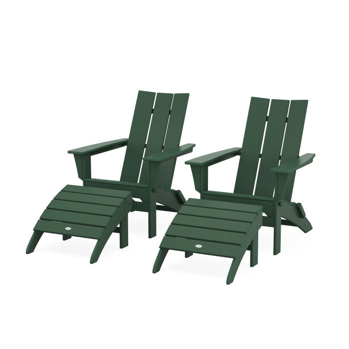 Modern Folding Adirondack Chair 4-Piece Set with Ottomans