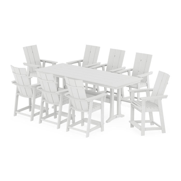 Modern Curveback Adirondack 9-Piece Farmhouse Counter Set with Trestle Legs