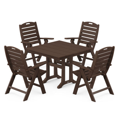 Nautical Folding Highback Chair 5-Piece Farmhouse Trestle Dining Set
