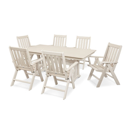 Vineyard Folding Chair 7-Piece Farmhouse Dining Set with Trestle Legs