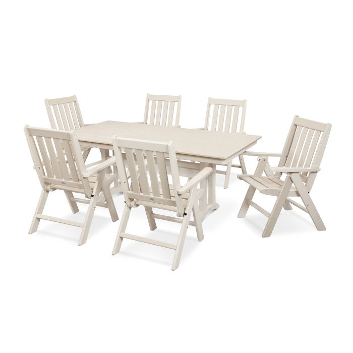 Vineyard Folding Chair 7-Piece Farmhouse Dining Set with Trestle Legs