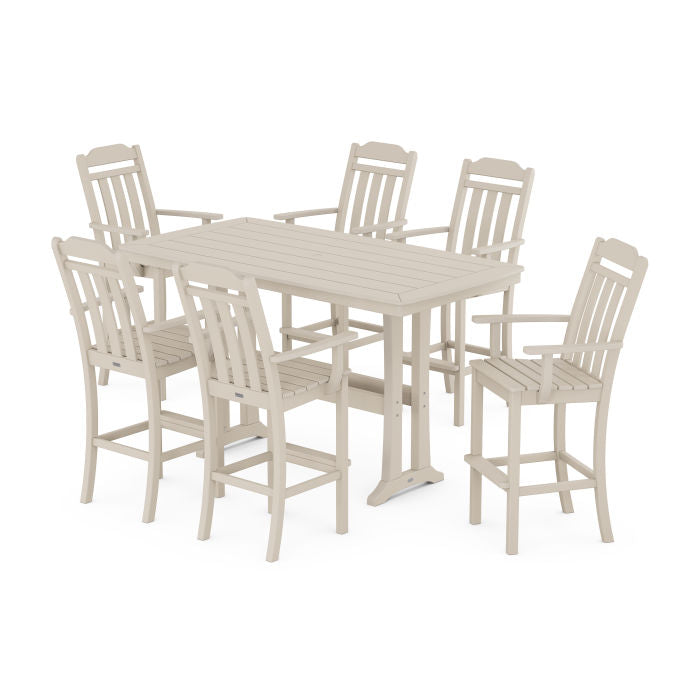 Country Living Arm Chair 7-Piece Bar Set with Trestle Legs