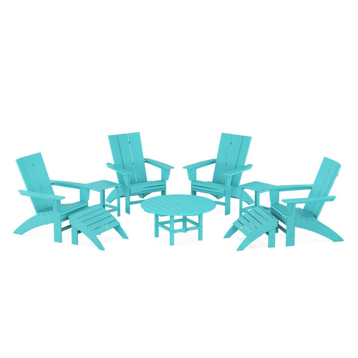 Modern Curveback Adirondack Chair 9-Piece Conversation Set
