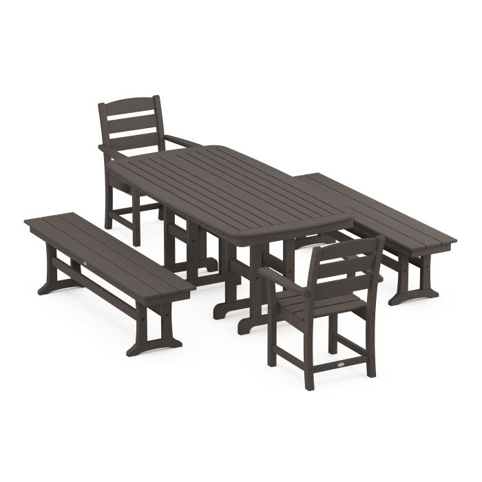 Lakeside 5-Piece Dining Set with Benches in Vintage Finish