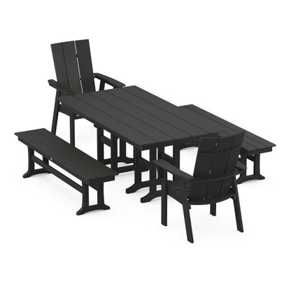 Modern Curveback Adirondack 5-Piece Farmhouse Dining Set with Benches