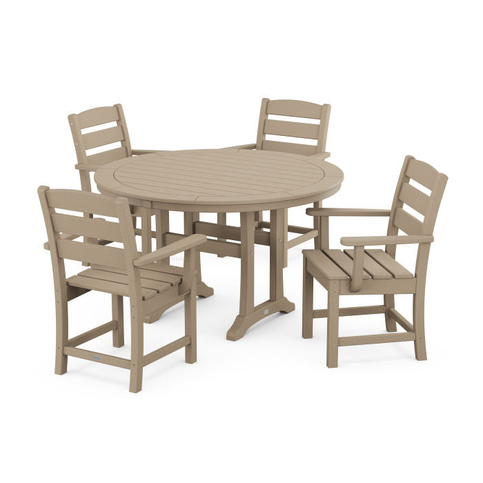 Lakeside 5-Piece Round Dining Set with Trestle Legs in Vintage Finish