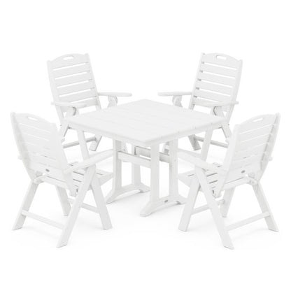 Nautical Folding Highback Chair 5-Piece Farmhouse Trestle Dining Set