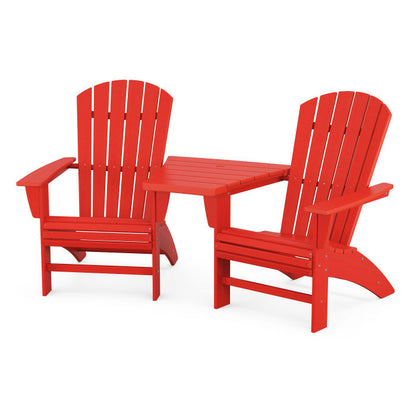 Nautical 3-Piece Curveback Adirondack Set with Angled Connecting Table