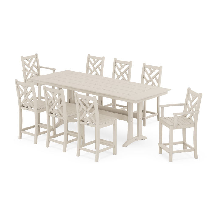 Chippendale 9-Piece Farmhouse Counter Set with Trestle Legs