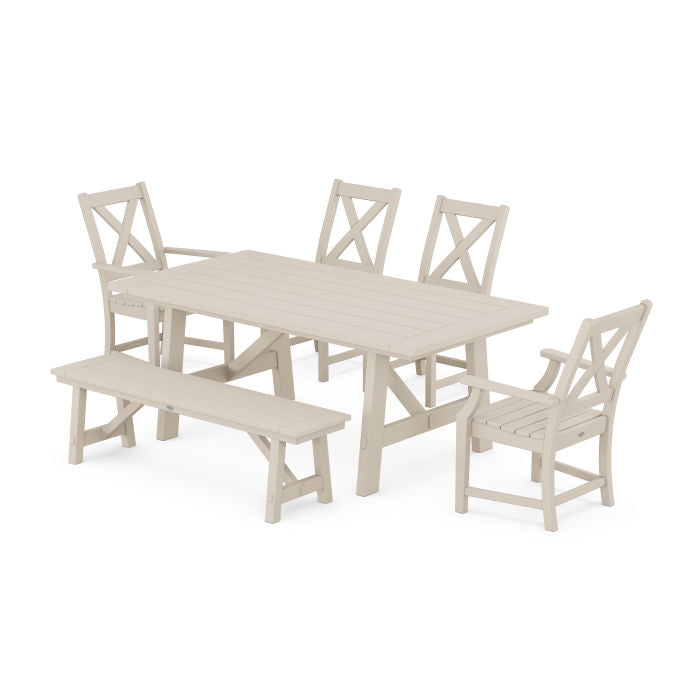 Braxton 6-Piece Rustic Farmhouse Dining Set With Trestle Legs