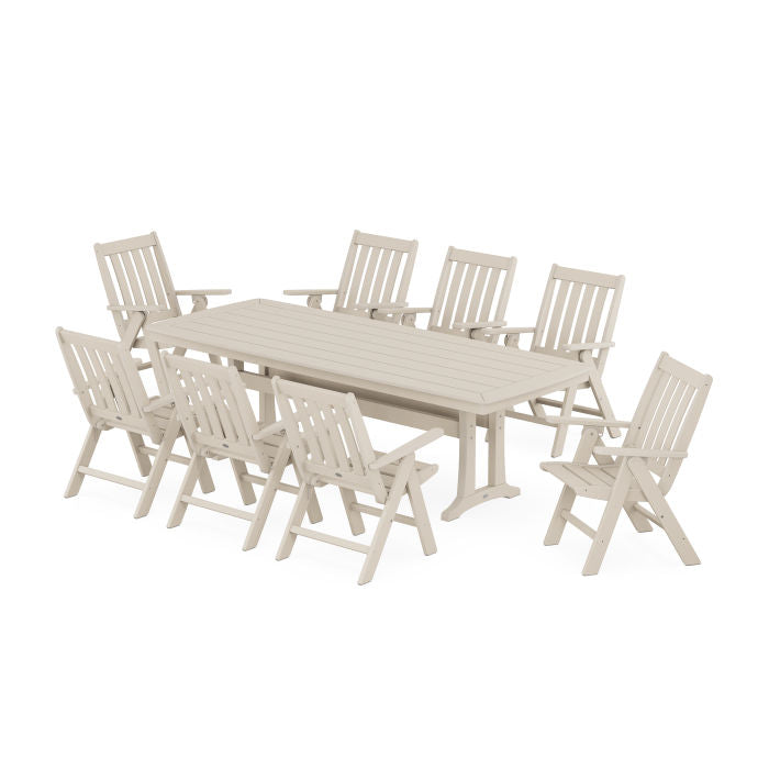 Vineyard Folding 9-Piece Dining Set with Trestle Legs