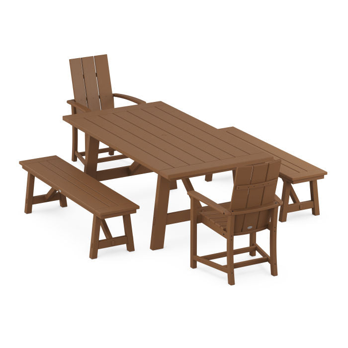 Modern Adirondack 5-Piece Rustic Farmhouse Dining Set With Benches