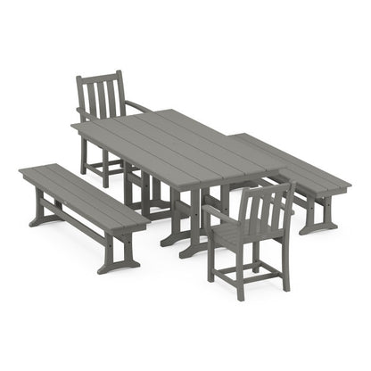 Traditional Garden 5-Piece Farmhouse Dining Set with Benches