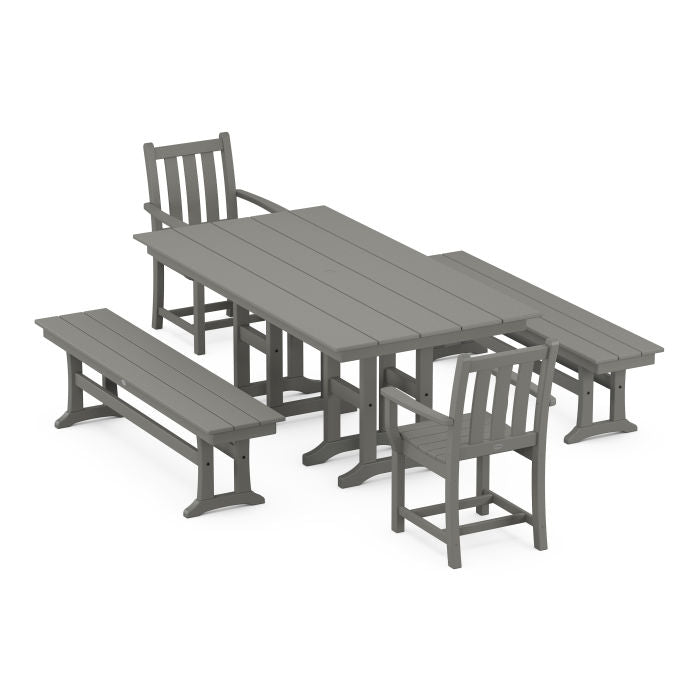 Traditional Garden 5-Piece Farmhouse Dining Set with Benches