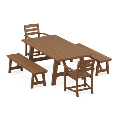 La Casa Cafe 5-Piece Rustic Farmhouse Dining Set With Benches