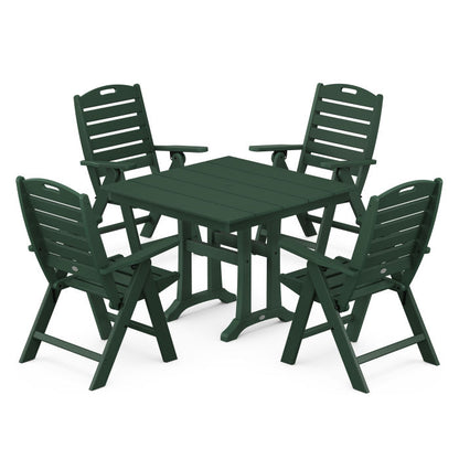 Nautical Folding Highback Chair 5-Piece Farmhouse Trestle Dining Set