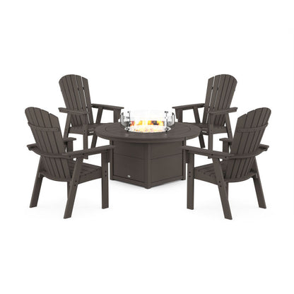 Nautical 4-Piece Curveback Upright Adirondack Conversation Set with Fire Pit Table in Vintage Finish