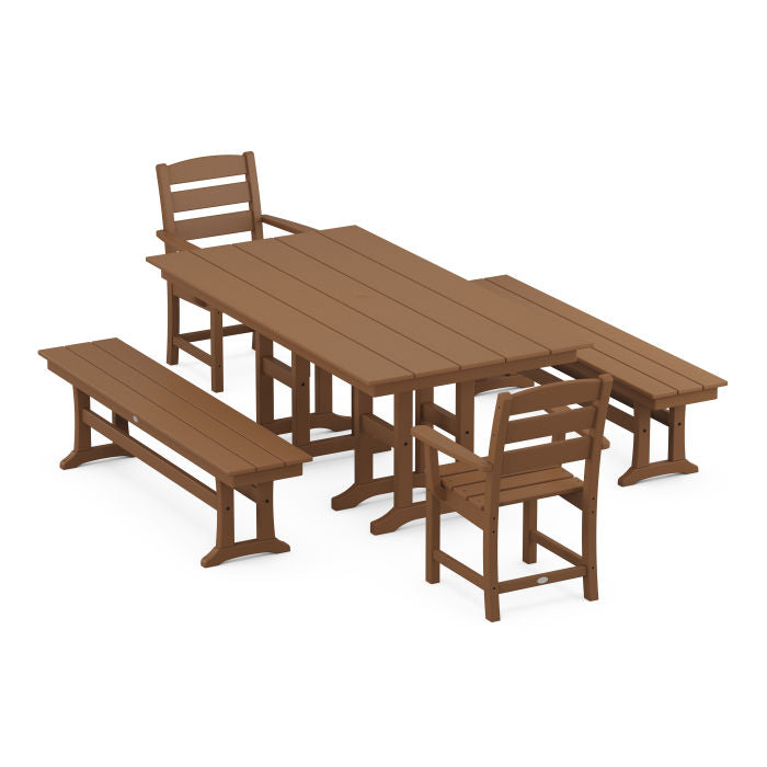 Lakeside 5-Piece Farmhouse Dining Set with Benches
