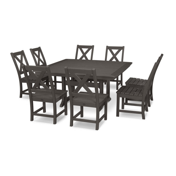 Braxton 9-Piece Nautical Trestle Dining Set in Vintage Finish