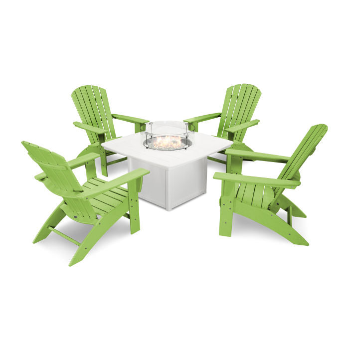 Nautical Curveback Adirondack 5-Piece Conversation Set with Fire Table