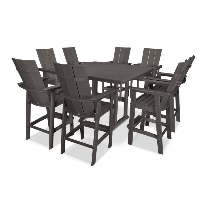 Modern Curveback Adirondack 9-Piece Farmhouse Trestle Bar Set in Vintage Finish