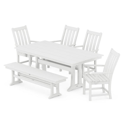 Vineyard 6-Piece Arm Chair Farmhouse Dining Set with Trestle Legs and Bench