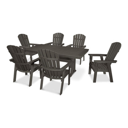 Nautical Curveback Adirondack 7-Piece Dining Set with Trestle Legs in Vintage Finish