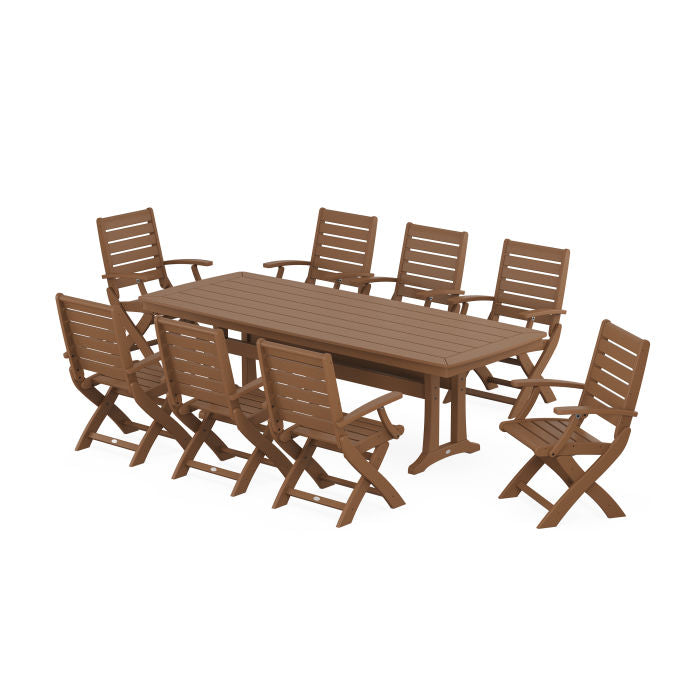 Signature Folding 9-Piece Dining Set with Trestle Legs