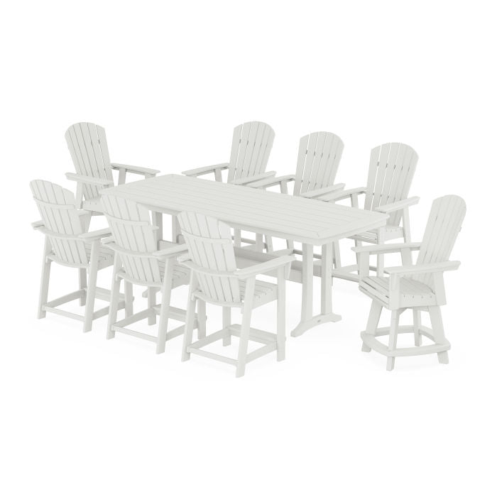 Nautical Curveback Adirondack Swivel 9-Piece Counter Set with Trestle Legs in Vintage Finish