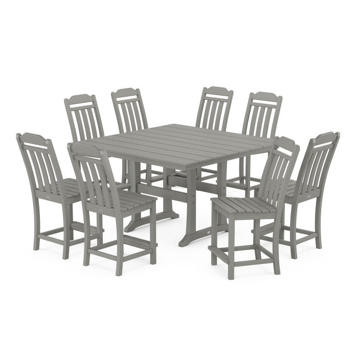 Country Living 9-Piece Square Farmhouse Side Chair Counter Set with Trestle Legs