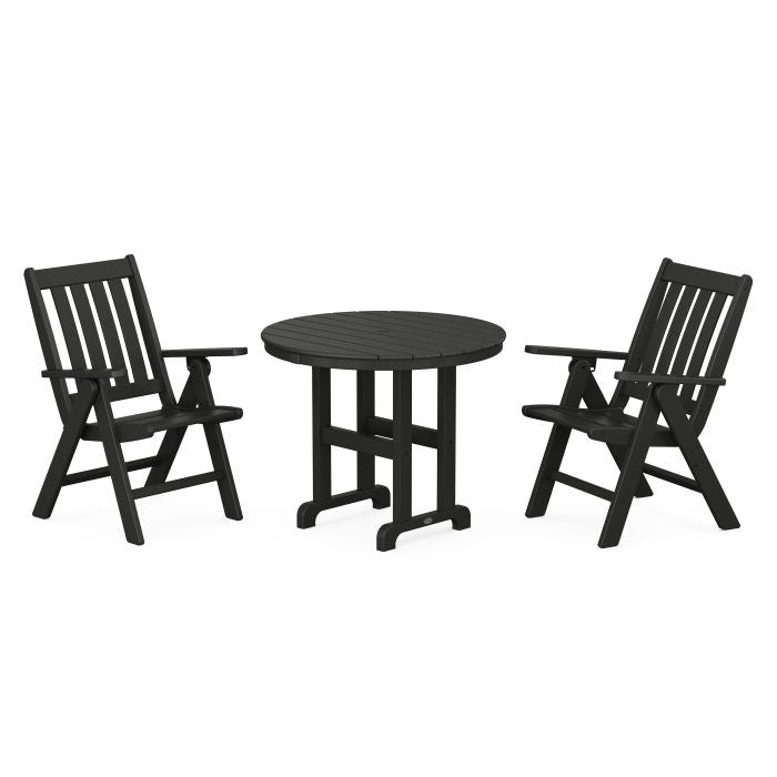 Vineyard Folding Chair 3-Piece Round Dining Set