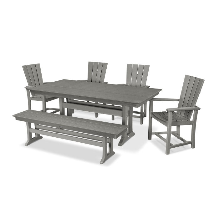 Quattro 6-Piece Farmhouse Dining Set with Trestle Legs and Bench