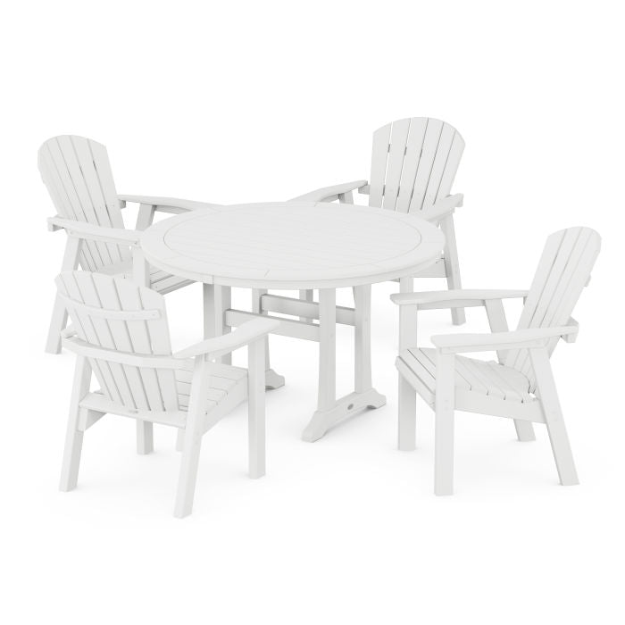 Seashell 5-Piece Round Dining Set with Trestle Legs