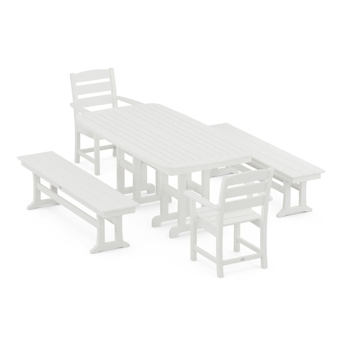 Lakeside 5-Piece Dining Set with Benches in Vintage Finish