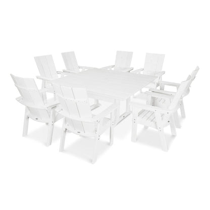 Modern Curveback Adirondack 9-Piece Farmhouse Trestle Dining Set