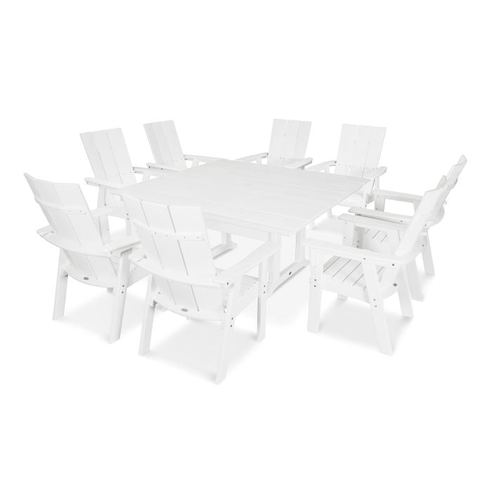 Modern Curveback Adirondack 9-Piece Farmhouse Trestle Dining Set