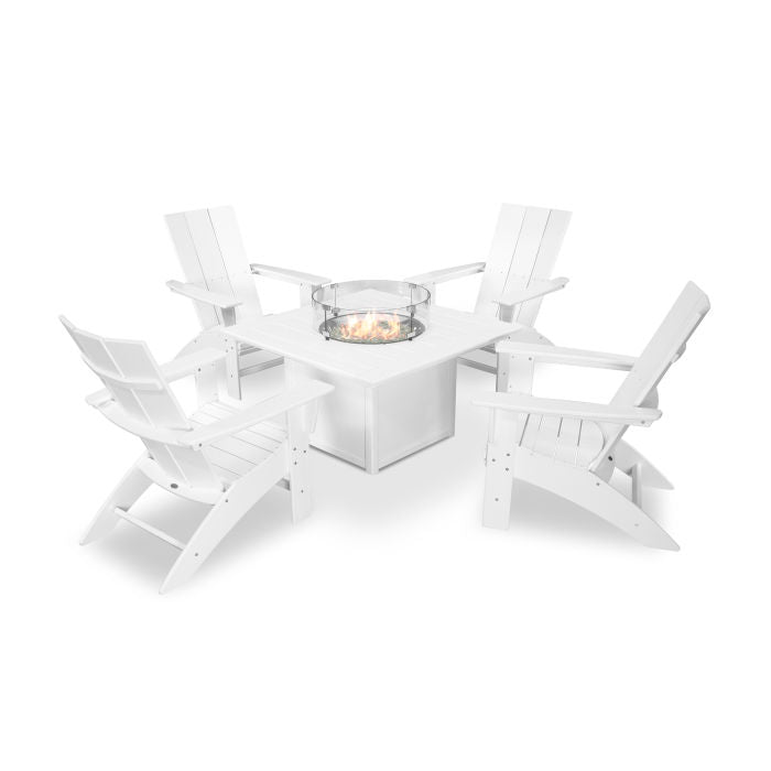 Modern Curveback Adirondack 5-Piece Conversation Set with Fire Pit Table