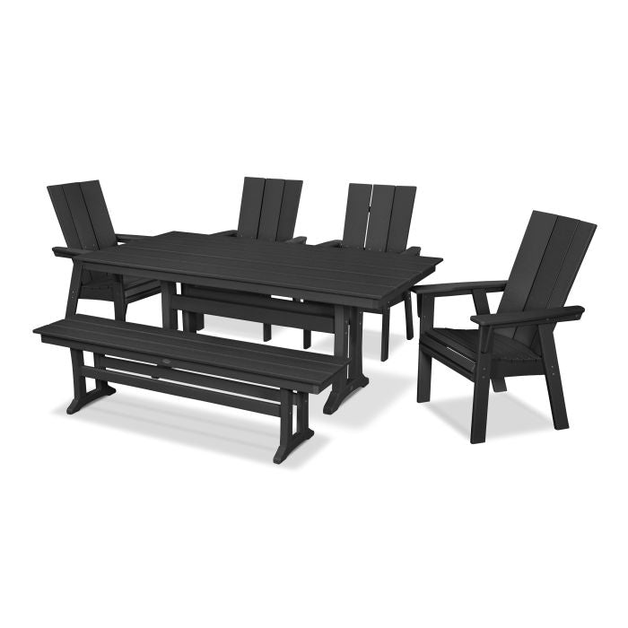 Modern Adirondack 6-Piece Farmhouse Trestle Dining Set with Bench