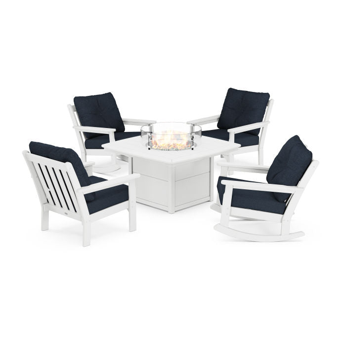 Vineyard 5-Piece Deep Seating Rocking Chair Conversation Set with Fire Pit Table